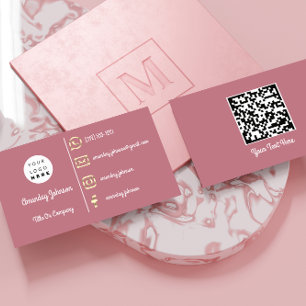 Carte De Visite  Logo personnalisé Social Media Gold QR Code Rose