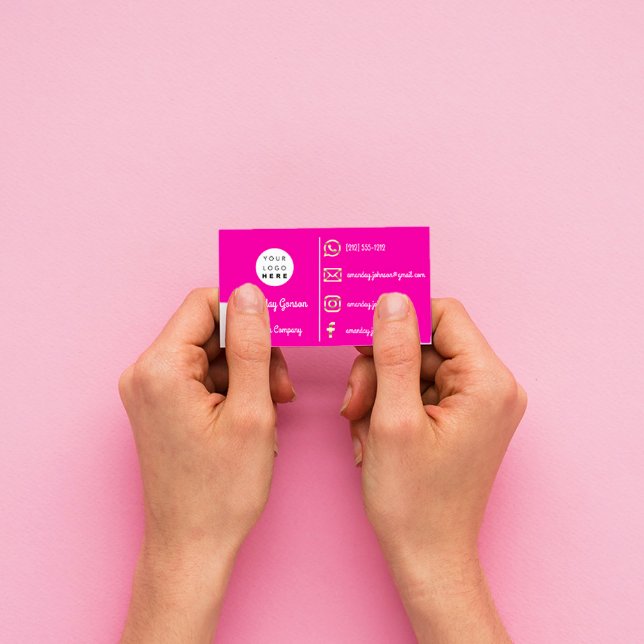 Carte De Visite Logo personnalisé Social Media Gold QR Code Rose (Custom Logo Social Media Gold QR Code Pink Business Card )
