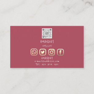 Carte De Visite Logo personnalisé Social Media QR Code Gold Rose
