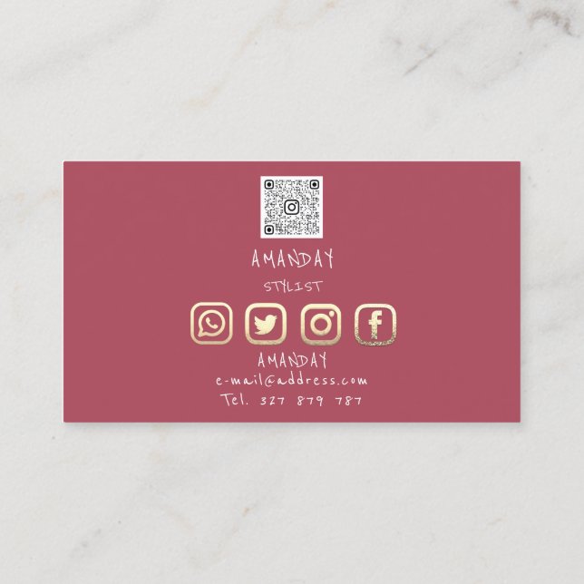 Carte De Visite Logo personnalisé Social Media QR Code Gold Rose (Dos)