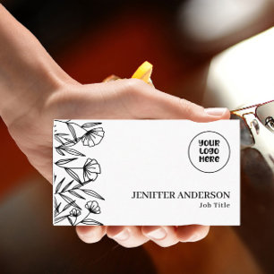 Carte De Visite Logo personnalisé Unique Line Art Floral Minimalis