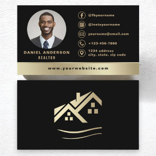 Carte De Visite Logo photo Black Gold Real Estate Realtor Modern