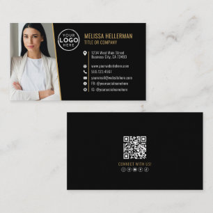 Carte De Visite Logo photo code QR professionnel Or noir
