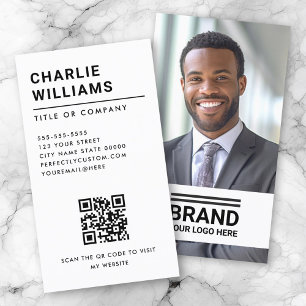 Carte De Visite Logo photo complète minimaliste moderne code QR bl
