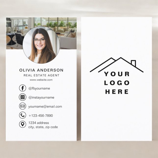 Carte De Visite Logo photo de l'agent immobilier Médias sociaux (Créateur téléchargé)