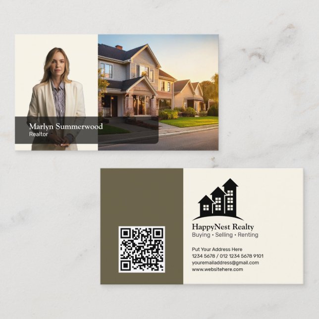 Carte De Visite Logo photo de l'agent immobilier Realtor et code Q (Devant / Derrière)