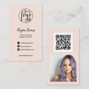 Carte De Visite Logo photo de maquillage de cheveux rose pâle simp