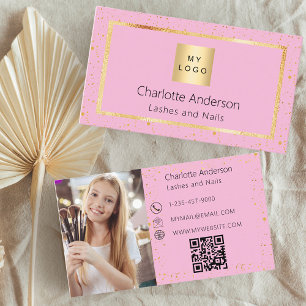 Carte De Visite Logo photo en or rose code QR moderne
