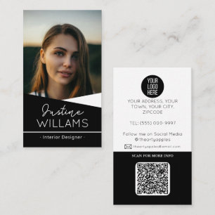 Carte De Visite logo photo noir moderne QR code professionnel