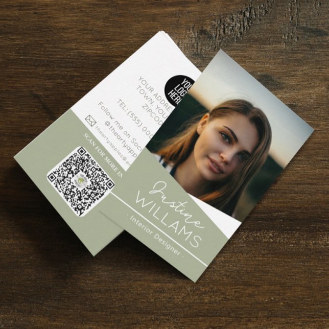 Carte De Visite logo photo noir moderne QR code professionnel (Créateur téléchargé)