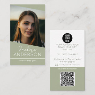 Carte De Visite logo photo noir moderne QR code professionnel