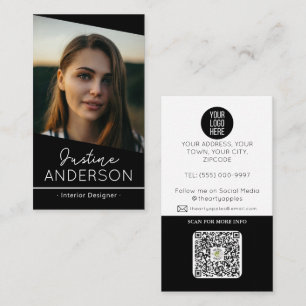 Carte De Visite logo photo noir moderne QR code professionnel