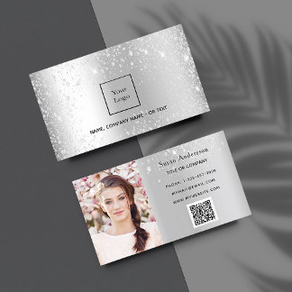 Carte De Visite Logo photo parties scintillant en argent élégant c