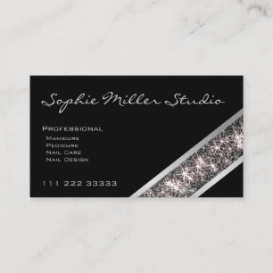 Carte De Visite Logo photo personnalisé Black Silver Parties scin