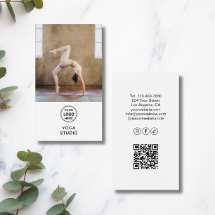 Carte De Visite Logo Photo QR Blanc Professeur Enseignant de Yoga