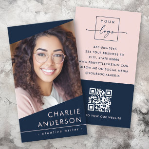 Carte De Visite Logo photo QR code moderne bleu foncé professionne