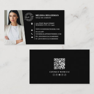 Carte De Visite Logo photo QR Code professionnel noir moderne
