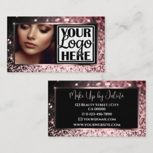 Carte De Visite Logo photo Rose classique  Gold Sparkle Parties sc