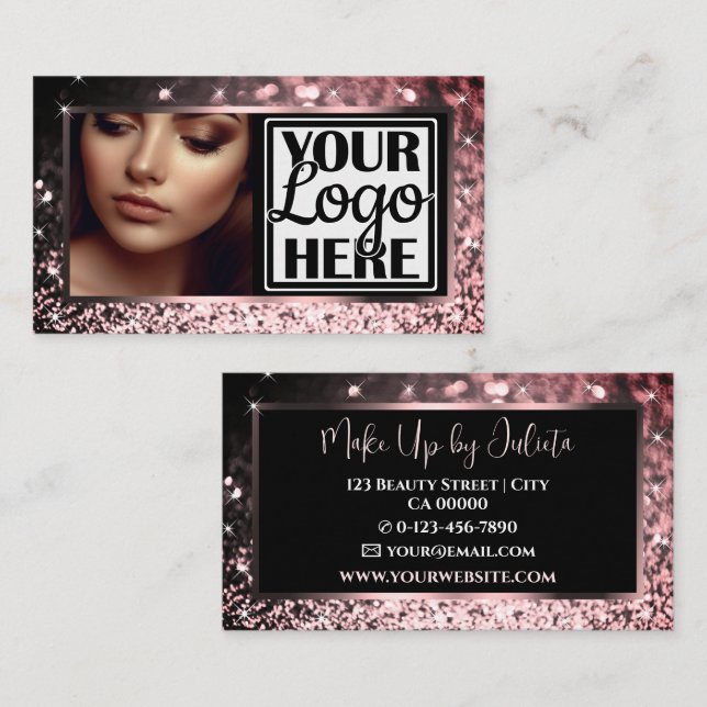 Carte De Visite Logo photo Rose classique  Gold Sparkle Parties sc (Devant / Derrière)