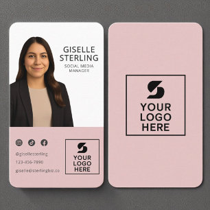 Carte De Visite Logo photo rose vif Portrait moderne