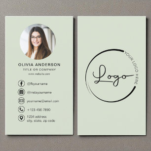 Carte De Visite Logo Photo Vert Sage Professionnel Réseaux sociaux