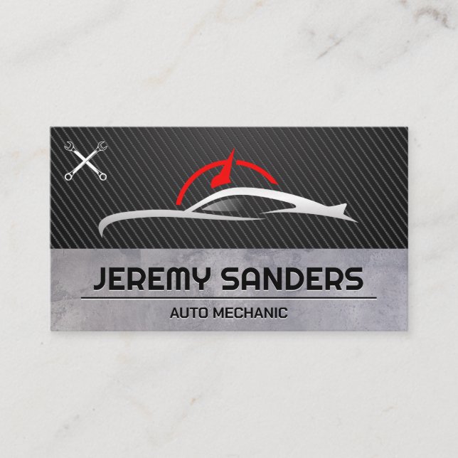 Carte De Visite Logo Pièces auto | Wrench | Fibre de carbone (Devant)