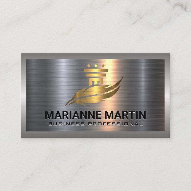 Carte De Visite Logo Pilier Or et Plume | Aluminium métallique (Devant)