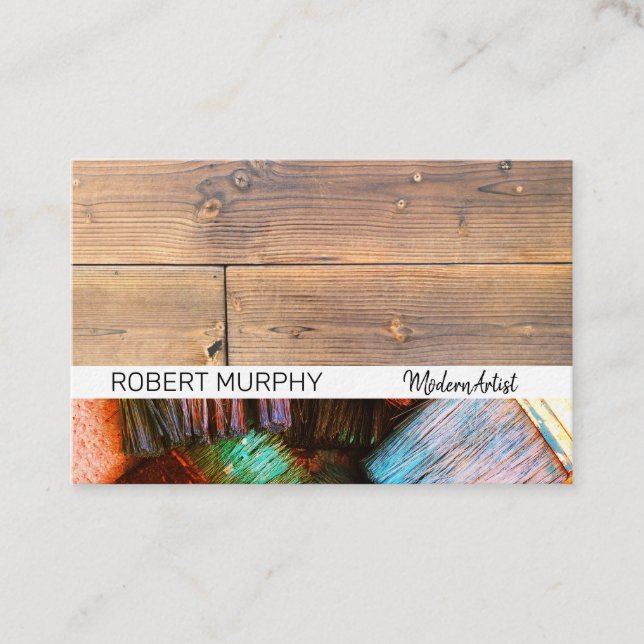 Carte De Visite Logo Pinceaux | Artistique | Bois (Devant)
