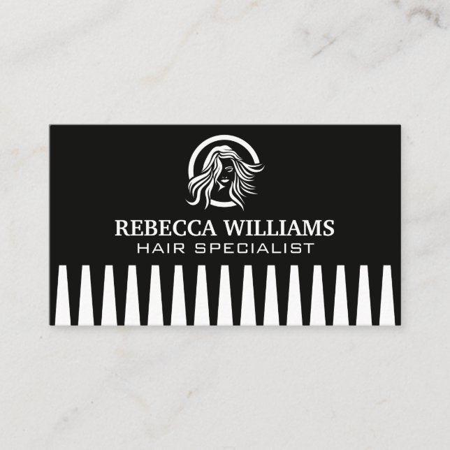 Carte De Visite Logo pour cheveux | Arrière - plan de peigne (Devant)