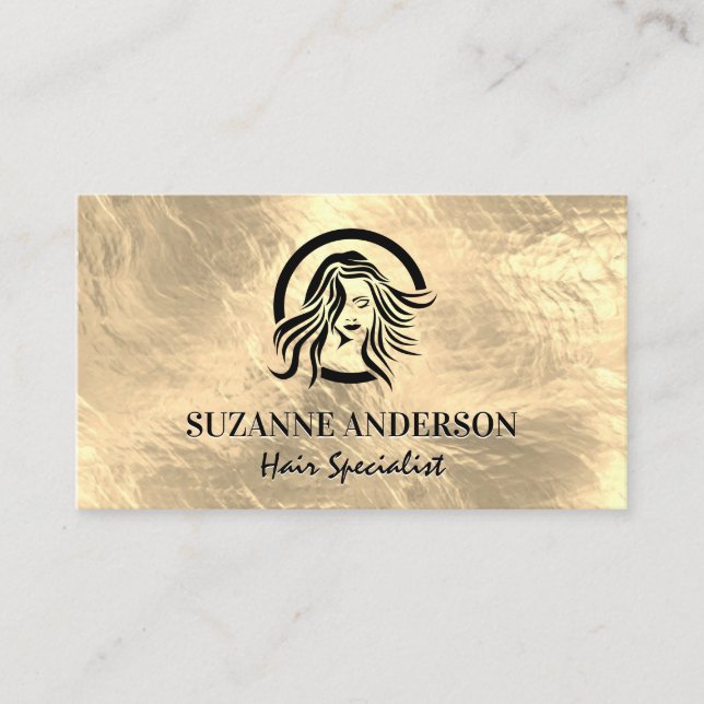 Carte De Visite Logo pour cheveux | Arrière - plan métal or (Devant)