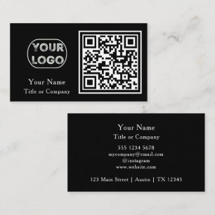 Carte De Visite Logo professionnel de code QR Noir Simple Professi