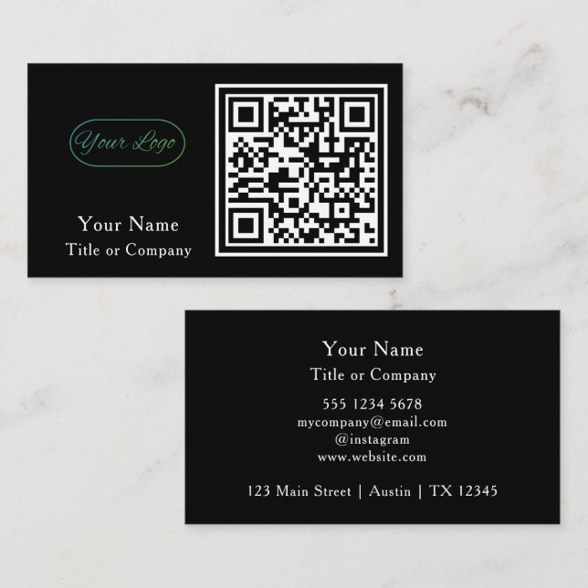 Carte De Visite Logo professionnel de code QR Noir Simple Professi (Devant / Derrière)