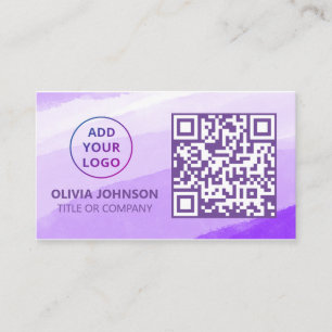 Carte De Visite Logo professionnel du code QR   Aquarelle violette