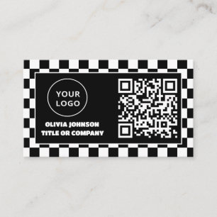 Carte De Visite Logo professionnel du code QR Black Retro Profes