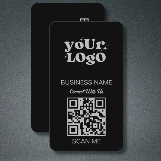 Carte De Visite Logo professionnel du code QR | Black Silver Moder (Créateur téléchargé)