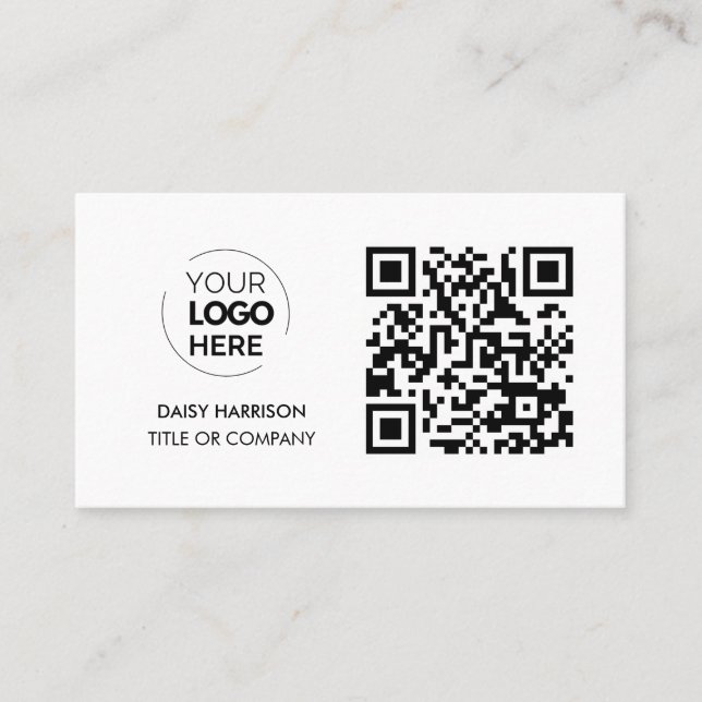 Carte De Visite Logo professionnel du code QR | Blanc moderne prof (Devant)