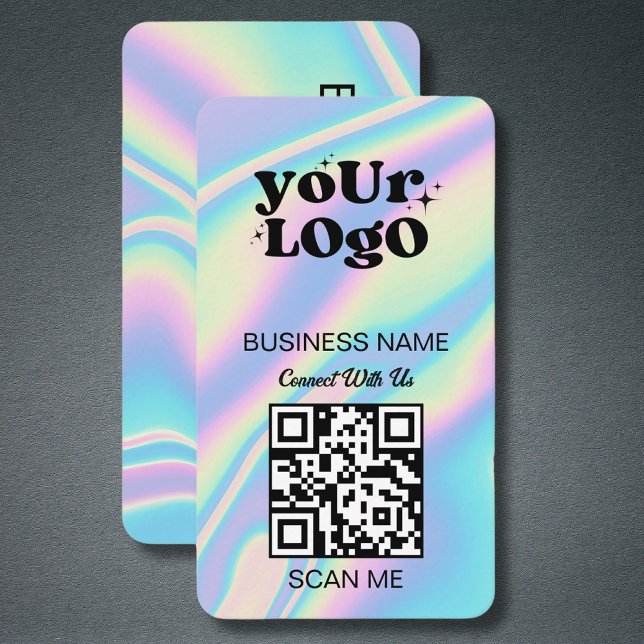 Carte De Visite Logo professionnel du code QR | Holographe noir mo (Créateur téléchargé)