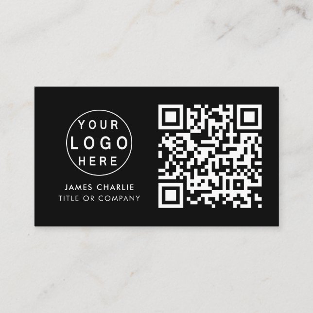 Carte De Visite Logo professionnel du code QR | Noir moderne profe (Devant)