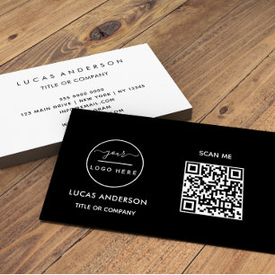 Carte De Visite Logo professionnel du code QR   Noir moderne profe