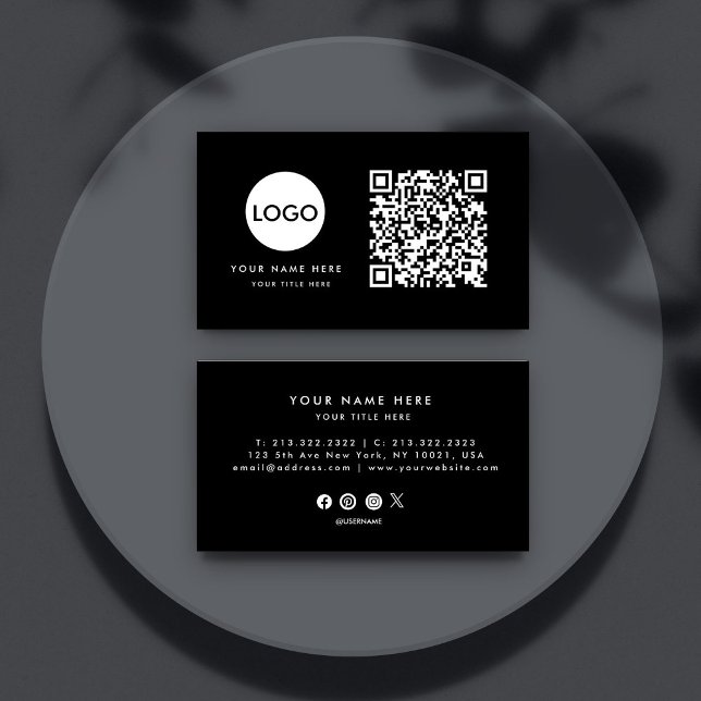 Carte De Visite Logo professionnel du code QR | Noir moderne profe (Créateur téléchargé)