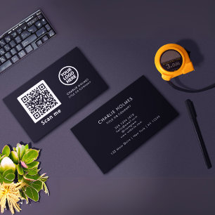 Carte De Visite Logo professionnel du code QR Noir moderne profe