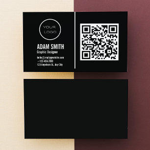 Carte De Visite Logo professionnel du code QR Noir moderne profe