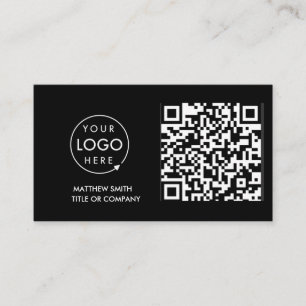 Carte De Visite Logo professionnel du code QR Noir moderne profe