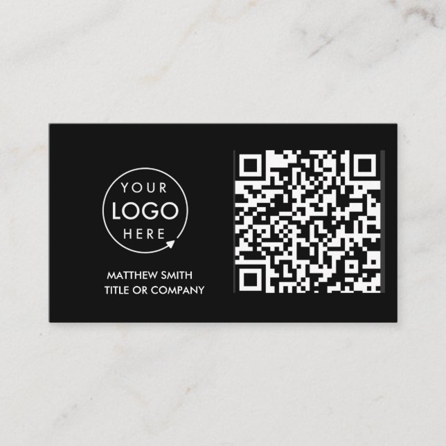 Carte De Visite Logo professionnel du code QR | Noir moderne profe (Devant)
