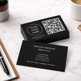 Carte De Visite Logo professionnel du code QR | Noir professionnel