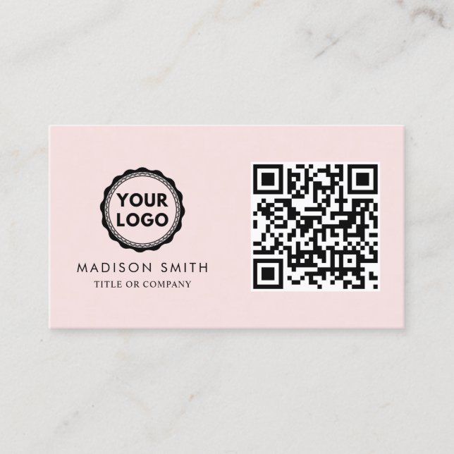 Carte De Visite Logo professionnel du code QR | Rose bleu moderne (Devant)