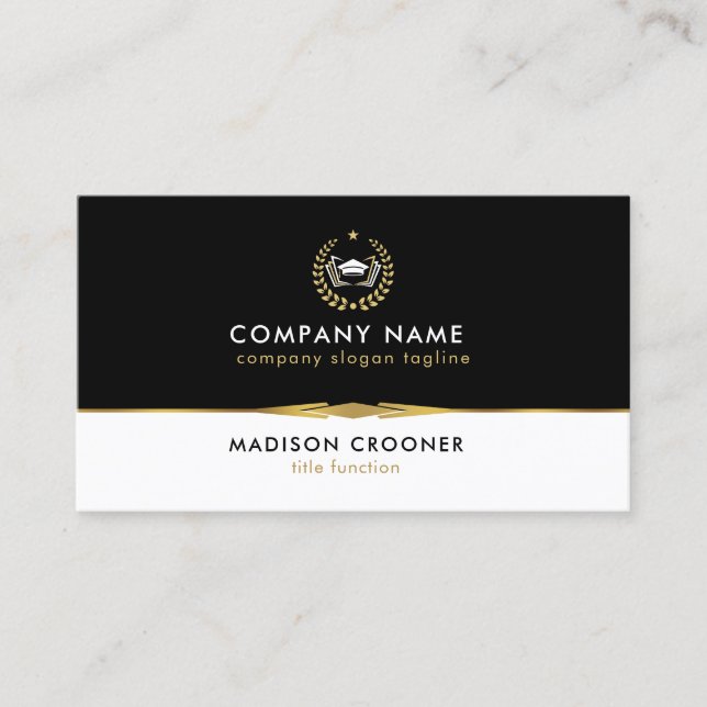 Carte De Visite Logo professionnel élégant noir blanc or personnal (Devant)