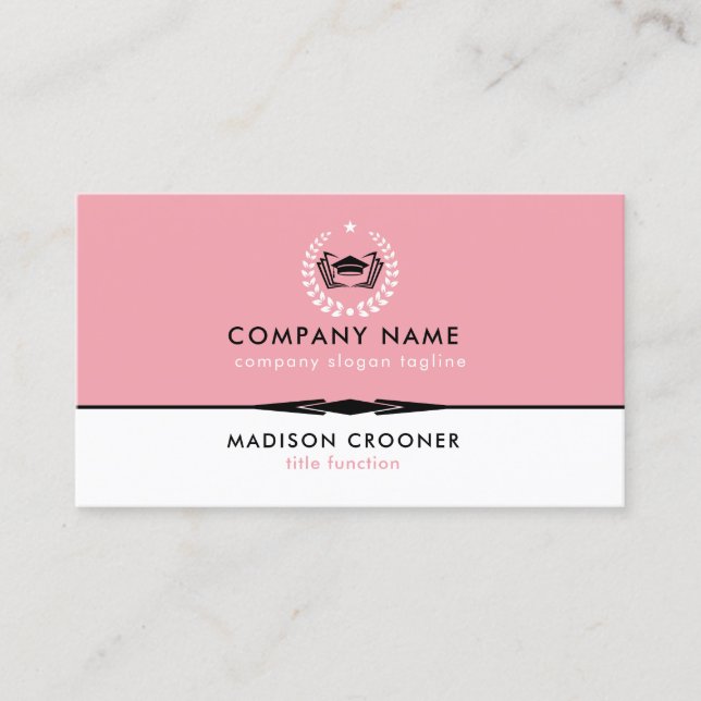 Carte De Visite Logo Professionnel Élégant Rose Blanc Personnalisé (Devant)