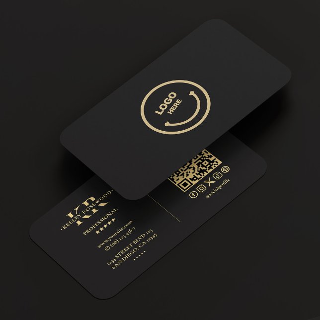 Carte De Visite Logo Professionnel Médias Sociaux Élégant Noir (Professional Logo Social Media X Pinterest Elegant Black Business Card
)