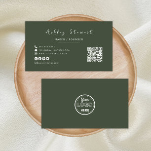 Carte De Visite Logo professionnel minimaliste Qr Code Forêt vert